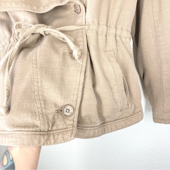 Lucky Brand Woven Jacket XS Shawl Tie Waist Tan Minimalist lightweight cotton - Picture 7 of 16